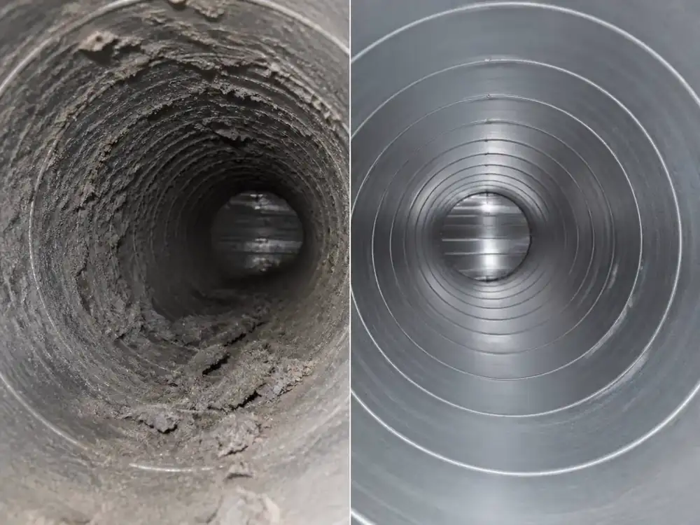 Air duct interior before and after a Pure Breeze cleaning